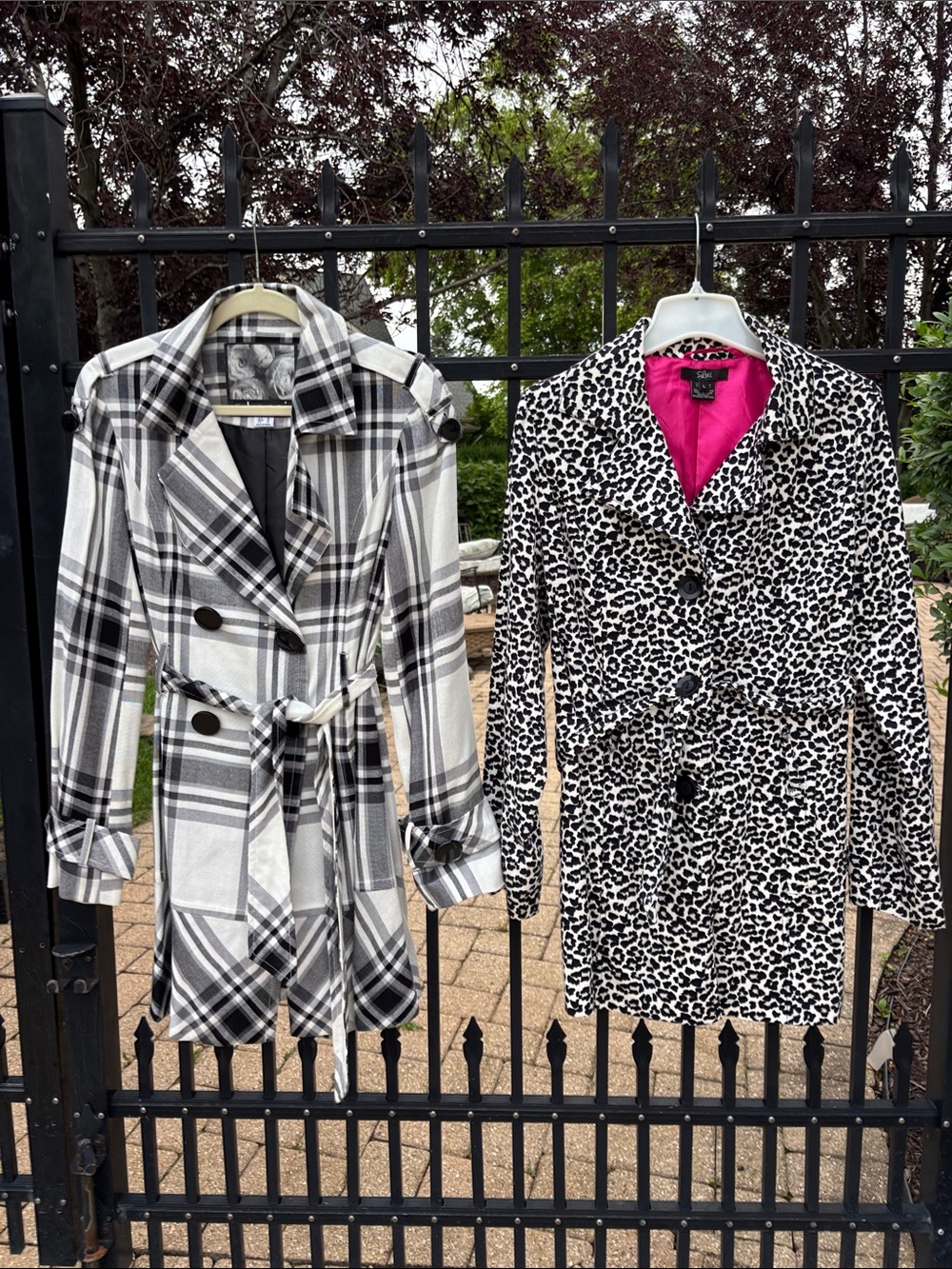 LEOPARD M OR PLAID Lg Print Lightweight Coat Black & White Pink Black Lining